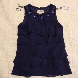 Gorgeous J.R. Nites deep purple blingy ruffled party sleeveless blouse (8)